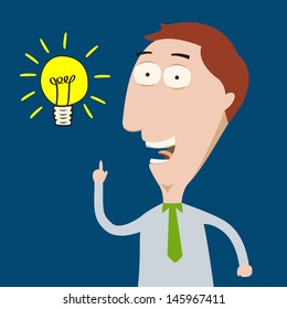 Thinking and at last I get idea. Business man getting idea. Vector illustration.