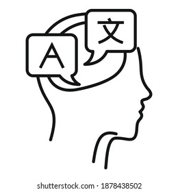 Thinking like linguist icon. Outline thinking like linguist vector icon for web design isolated on white background