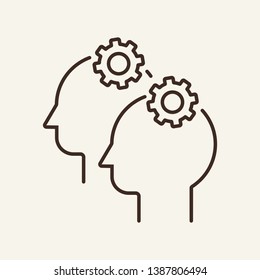 Thinking line icon. Side view of human heads and gear. Human resource concept. Vector illustration can be used for topics like brain, mental work, team