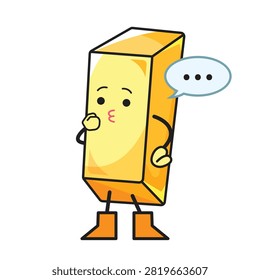 Thinking or lost in thoughts gold bar mascot character colorful illustration isolated on white background.