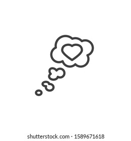 Thinking of love line icon. linear style sign for mobile concept and web design. Think cloud with heart outline vector icon. Symbol, logo illustration. Vector graphics