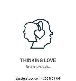Thinking love outline vector icon. Thin line black thinking love icon, flat vector simple element illustration from editable brain process concept isolated on white background