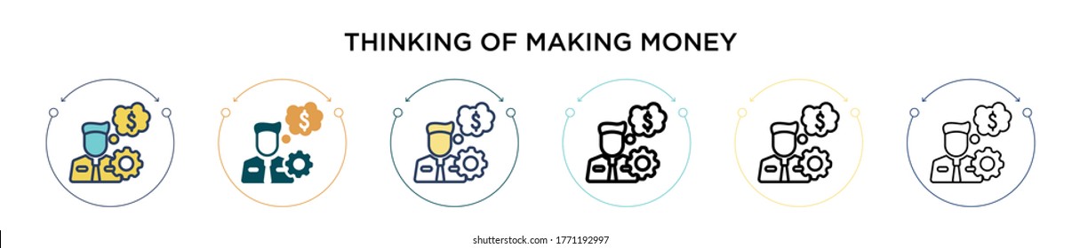 Thinking Of Making Money Icon In Filled, Thin Line, Outline And Stroke Style. Vector Illustration Of Two Colored And Black Thinking Of Making Money Vector Icons Designs Can Be Used For Mobile, Ui,