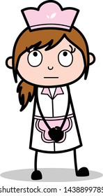 Thinking and Making a Plan - Retro Cartoon Waitress Female Chef Vector Illustration