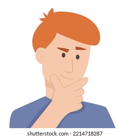 Thinking man. Confused, doubts, curious male.Vector illustration in flat style