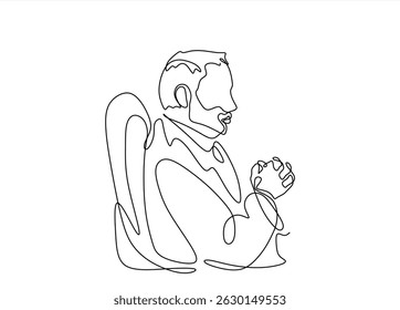 thinking man - continuous line drawing. 	Editable stroke.

