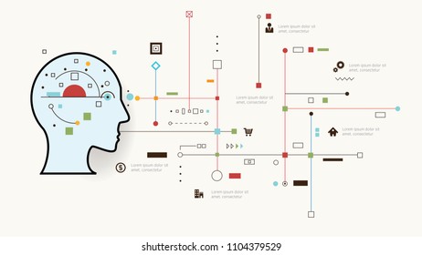 Thinking man with gadgets and equipment illustration. Net concept.