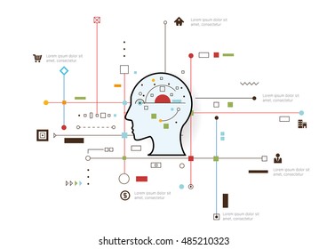Thinking man with gadgets and equipment illustration. Net concept.