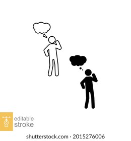 Pensando en la línea de icono de hombre y el icono de glifo. Símbolo de actividades de pensamiento humano con burbuja de habla para inspiración y solución. Trazo editable. ilustración vectorial. diseño sobre fondo blanco. EPS 10