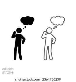 Thinking man icon person line and glyph icon. Human think activities symbol with speech bubble for inspiration and solution. Editable stroke. vector illustration. design on white background. EPS 10