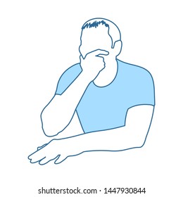 Pensando en el icono del hombre. Línea Delgada Con Diseño De Relleno Azul. Ilustración vectorial.