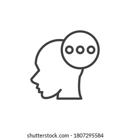 Icono de la línea de hombre. signo de estilo lineal para concepto móvil y diseño web. Cabeza humana con icono vector de contorno de burbuja de voz. Símbolo, ilustración del logotipo. Gráficos vectoriales