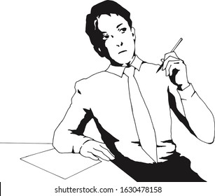 A thinking man with pen