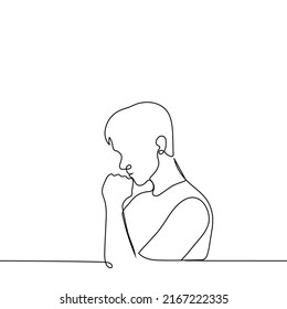 thinking man profile - one line drawing vector. concept thinking, decision making, reflection