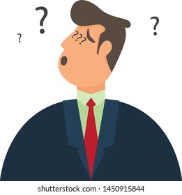 Thinking man with question mark. Businessman wondering and doubting. Businessmen are confused. business character vector illustration.
