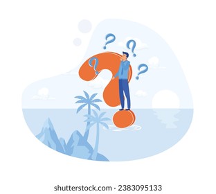 Thinking man with question mark. Confused, doubts, curious. Frequently Asked Questions (FAQ) concept. flat vector modern illustration 