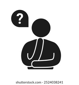 Thinking man with Question mark icon, Worried person vector illustration.