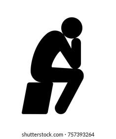 The Thinking Man Sculpture Icon. Vector Illustration Of A Thinking Man Sitting. Inspired By Rodin's The Thinking Man Sculpture.