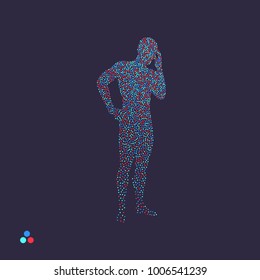 Thinking man. Silhouette of a standing man. Dotted silhouette of person. Vector illustration. 