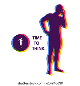 Thinking man. Silhouette of a standing man. Idea concept vector illustration.