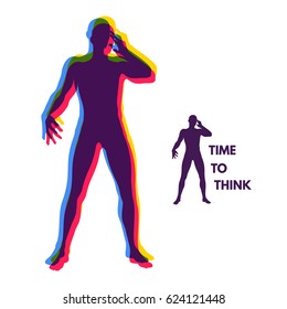 Thinking man. Silhouette of a standing man. Idea concept vector illustration.