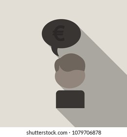 Thinking man silhouette with thought cloud with euro sign