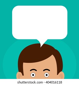 Thinking man. Speech bubble above his head. Flat design