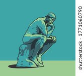 Thinking man statue illustration Auguste Rodin