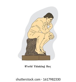 Thinking man statue illustration Auguste Rodin's The Thinker