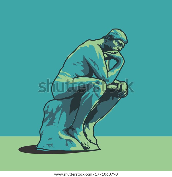 Thinking man statue illustration Auguste Rodin\'s\
The Thinker