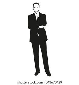 Thinking man in suit. Businessman vector silhouette. 