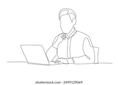 Thinking man working in the office. Office concept one-line drawing