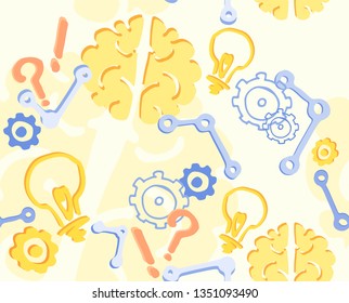 Thinking and mechanism concept. Seamless pattern vector. Illustration For warpping paper, decoration and print.