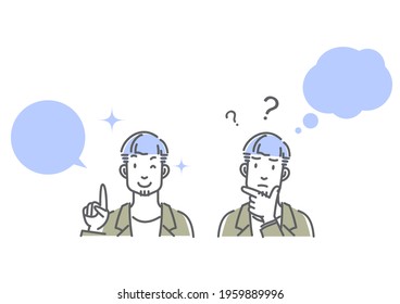 thinking men, simple line art, bicolor