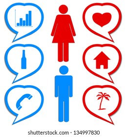 Thinking men and women concept on a white background