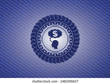 thinking in money icon with denim texture