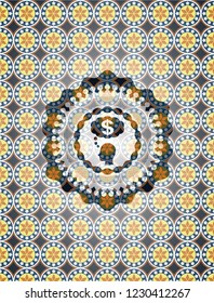 thinking in money icon inside arabic emblem. Arabesque decoration.