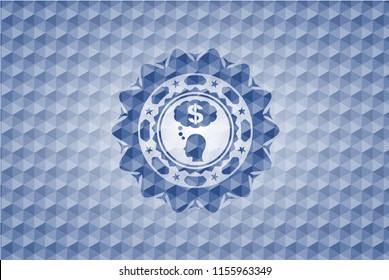 thinking in money icon inside blue polygonal emblem.