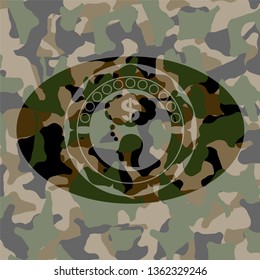 thinking in money icon inside camo texture