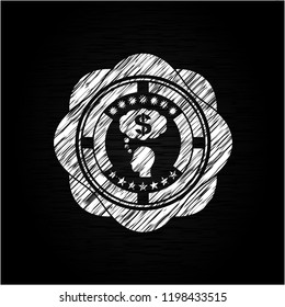 thinking in money icon inside chalk emblem