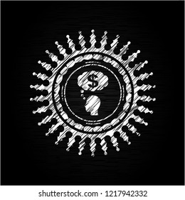 thinking in money icon inside chalk emblem