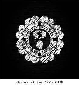 thinking in money icon inside chalk emblem