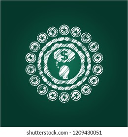 thinking in money icon inside chalkboard emblem written on a blackboard