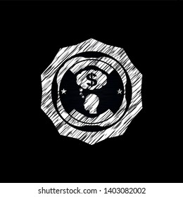 thinking in money icon inside chalkboard emblem