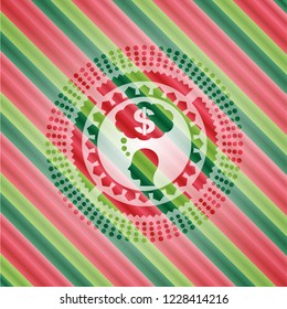 thinking in money icon inside christmas colors style emblem.