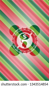 thinking in money icon inside christmas colors emblem.