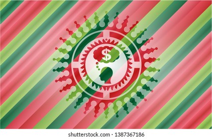 thinking in money icon inside christmas emblem.