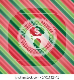 thinking in money icon inside christmas emblem background.