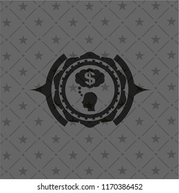 thinking in money icon inside dark emblem. Retro