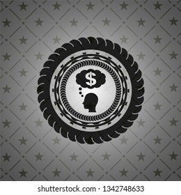 thinking in money icon inside dark emblem